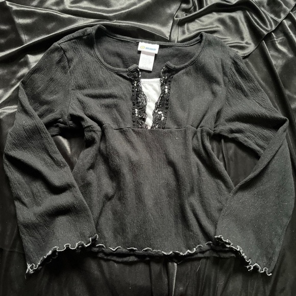 Getaway Black & White Long Sleeve Babydoll Top with Lace & Sequin Detail - Picture 1 of 8